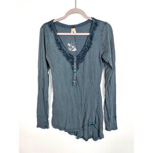 Free people blue crochet Henley‎ top